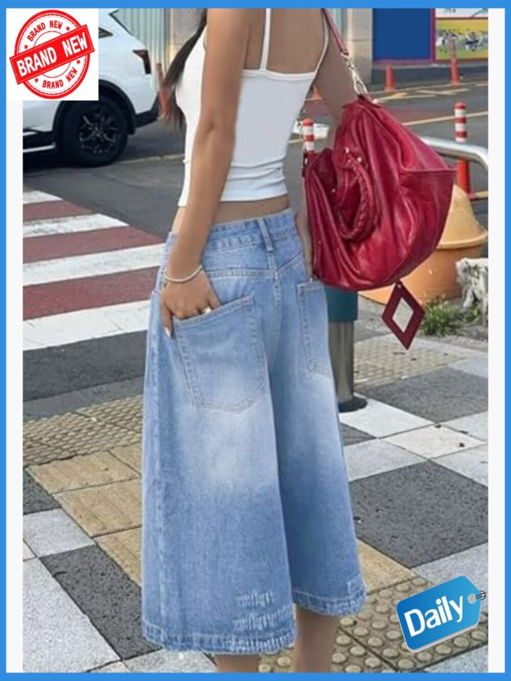 High-Rise Light Blue Denim Bermuda Shorts for Women - Picture 4 of 7